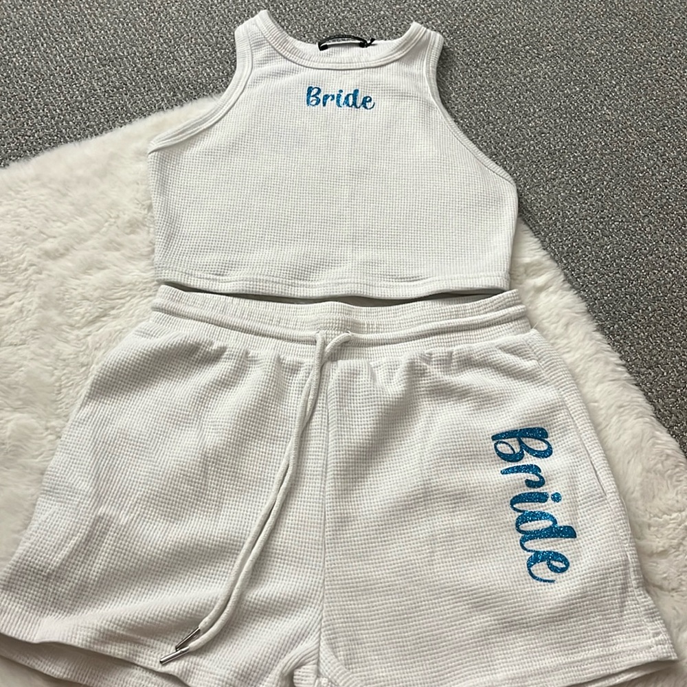 BRIDE waffle material high neck tank short set